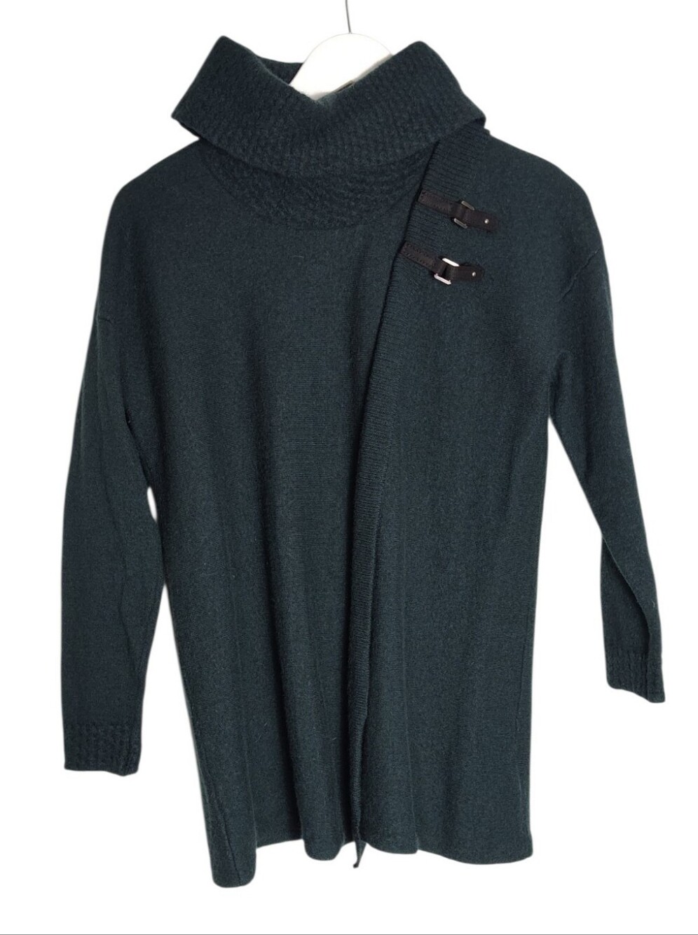 Extra Fine Merino Wool Cowl Neck Button Wrap Sweater Small